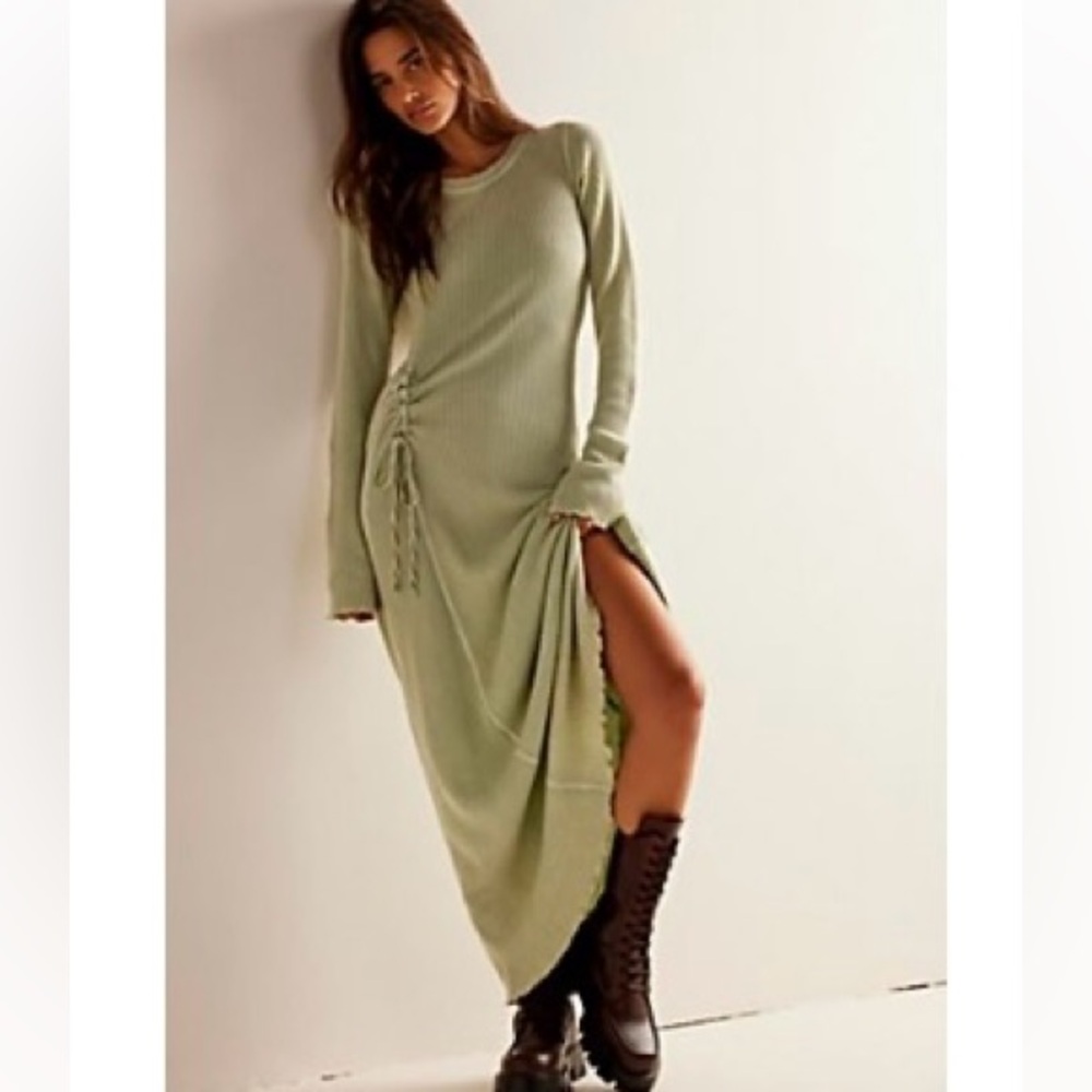 Free people casual Green asymmetrical rouched Maxi Dress